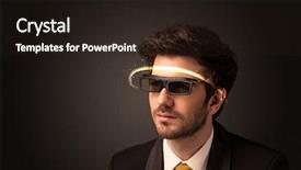  Presentation with futuristic glasses - PPT layouts having smart sensor network - handsome man looking with futuristic background and a  colored foreground