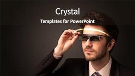  Presentation with futuristic glasses - Slide set featuring smart sensor network - handsome man looking with futuristic background and a wine colored foreground