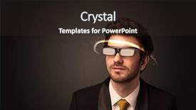  Presentation with futuristic glasses - Colorful slide set enhanced with smart sensor network - handsome man looking with futuristic backdrop and a  colored foreground