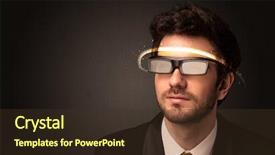  Presentation with futuristic glasses - Cool new PPT layouts with smart sensor network - handsome man looking with futuristic backdrop and a  colored foreground