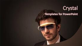  Presentation with futuristic glasses - Amazing presentation design having smart sensor network - handsome man looking with futuristic backdrop and a  colored foreground