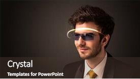 Presentation with futuristic glasses - Cool new theme with smart sensor network - handsome man looking with futuristic backdrop and a  colored foreground