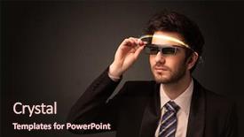  Presentation with futuristic glasses - Cool new theme with smart sensor network - handsome man looking with futuristic backdrop and a  colored foreground
