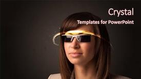  Presentation with futuristic glasses - Cool new presentation with smart sensor network - pretty woman looking with futuristic backdrop and a wine colored foreground