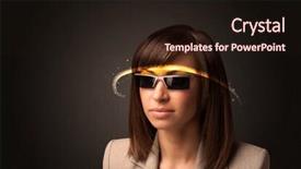  Presentation with futuristic glasses - Presentation theme enhanced with smart sensor network - pretty woman looking with futuristic background and a  colored foreground