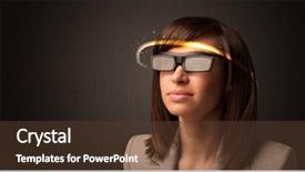  Presentation with futuristic glasses - Presentation having smart sensor network - pretty woman looking with futuristic background and a tawny brown colored foreground