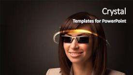  Presentation with futuristic glasses - Audience pleasing theme consisting of smart sensor network - pretty woman looking with futuristic backdrop and a  colored foreground