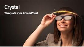  Presentation with futuristic glasses - Amazing slides having smart sensor network - pretty woman looking with futuristic backdrop and a  colored foreground