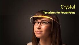  Presentation with futuristic glasses - Slide deck consisting of smart sensor network - pretty woman looking with futuristic background and a wine colored foreground