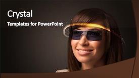  Presentation with futuristic glasses - Beautiful presentation design featuring smart sensor network - pretty woman looking with futuristic backdrop and a  colored foreground