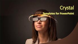  Presentation with futuristic glasses - Amazing presentation having smart sensor network - pretty woman looking with futuristic backdrop and a wine colored foreground