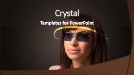  Presentation with futuristic glasses - Colorful slide set enhanced with smart sensor network - pretty woman looking with futuristic backdrop and a  colored foreground