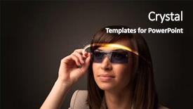  Presentation with futuristic glasses - Presentation theme consisting of smart sensor network - pretty woman looking with futuristic background and a wine colored foreground