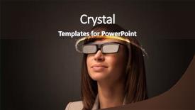  Presentation with futuristic glasses - Amazing presentation design having smart sensor network - pretty woman looking with futuristic backdrop and a  colored foreground