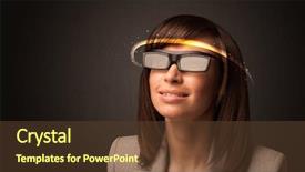  Presentation with futuristic glasses - Audience pleasing PPT theme consisting of smart sensor network - pretty woman looking with futuristic backdrop and a tawny brown colored foreground