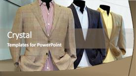  Presentation with smart - Audience pleasing presentation theme consisting of smart shopping - suits on shelf backdrop and a coral colored foreground