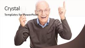  Presentation with smart light - Amazing PPT theme having smart solutions - joyful senior holding a light backdrop and a sky blue colored foreground