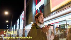  Presentation with city - Slide deck consisting of smart station - portrait of young man background and a tawny brown colored foreground