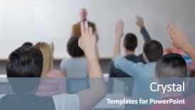  Presentation with teaching - PPT theme enhanced with smart students group raise hands background and a seafoam green colored foreground