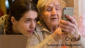  Presentation with adult teaching - Theme with smart teaching - elderly woman looks background and a coral colored foreground