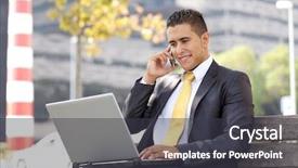  Presentation with smart grid city and wireless - Theme enhanced with smart technology - businessman working sited background and a dark gray colored foreground