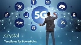  Presentation with internet - Beautiful presentation design featuring smart telecom - 5g internet concept with businessman backdrop and a ocean colored foreground