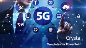  Presentation with internet of things iot concept - Audience pleasing presentation theme consisting of smart telecom - 5g internet concept with businessman backdrop and a navy blue colored foreground