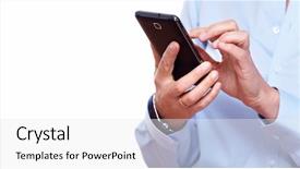  Presentation with telecommunication - Presentation theme featuring smart telecommunication - hands of woman background and a white colored foreground