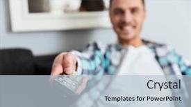  Presentation with happy image - PPT theme enhanced with smart tv - image of happy young bristle background and a  colored foreground