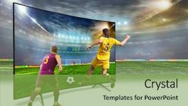  Presentation with translation - PPT theme consisting of smart tv translation of football background and a seafoam green colored foreground