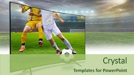 Presentation with translation - Slide set with smart tv translation of football background and a mint green colored foreground