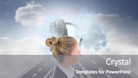  Presentation with vault - Colorful slide set enhanced with smart vault - composite image of blonde businesswoman backdrop and a gray colored foreground