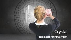 Presentation with bank - Presentation theme consisting of smart vault - composite image of blonde businesswoman background and a dark gray colored foreground