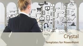  Presentation with vault - Beautiful slide deck featuring smart vault - composite image of blonde businesswoman backdrop and a sky blue colored foreground