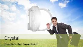  Presentation with vault - PPT layouts featuring smart vault - composite image of happy attractive background and a yellow colored foreground