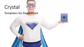  Presentation with costume - Presentation with smart vault - superhero in a white background and a white colored foreground