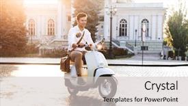  Presentation with young business man - Audience pleasing presentation consisting of scooters - image of a handsome young backdrop and a light gray colored foreground