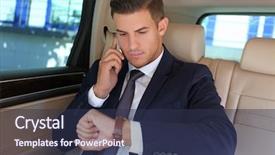  Presentation with mobile network - Presentation with smart vehicle network - handsome businessman talking on mobile background and a  colored foreground