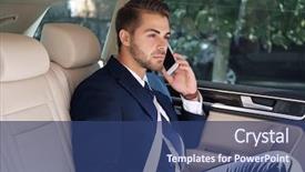  Presentation with mobile phone on car - Cool new presentation theme with smart vehicle network - handsome businessman talking on mobile backdrop and a  colored foreground