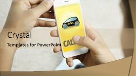  Presentation with taxi - Slide set featuring smart vehicle network - taxi application on phone background and a  colored foreground