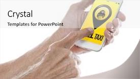  Presentation with taxi - Slide deck enhanced with smart vehicle network - taxi application on phone background and a  colored foreground