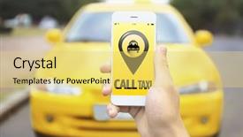  Presentation with taxi - Beautiful slide deck featuring smart vehicle network - taxi application on phone backdrop and a yellow colored foreground