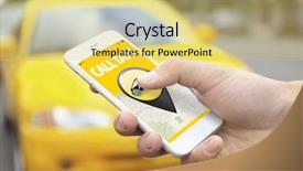  Presentation with taxi - PPT layouts featuring smart vehicle network - taxi application on phone background and a yellow colored foreground