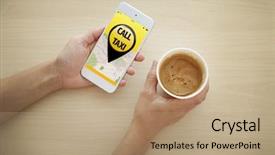  Presentation with agriculture application - Cool new PPT theme with smart vehicle network - taxi application on phone backdrop and a  colored foreground