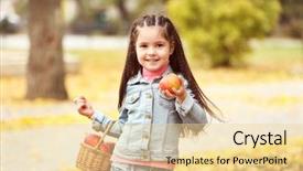  Presentation with apples and education - Beautiful presentation featuring smart village - beautiful little girl holding basket backdrop and a  colored foreground