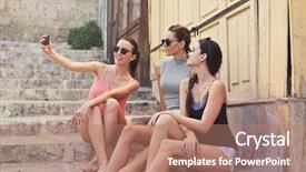  Presentation with black girl sexy fashionable mulatto - Beautiful slide set featuring smart village - fashionable girls doing a selfie backdrop and a  colored foreground