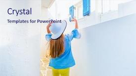  Presentation with greek - Colorful slide set enhanced with smart village - little girl in white hat backdrop and a sky blue colored foreground