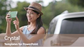  Presentation with road trip - Amazing PPT theme having smart village - travel woman taking photo backdrop and a coral colored foreground