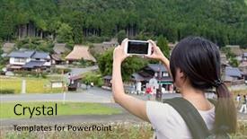  Presentation with japan obi - PPT theme featuring smart village - woman taking photo in miyama background and a mint green colored foreground