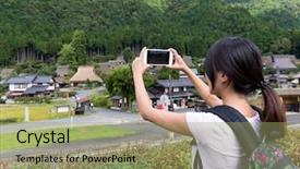  Presentation with photo album of journey honeymoon - Colorful slide deck enhanced with smart village - woman taking photo in miyama backdrop and a  colored foreground